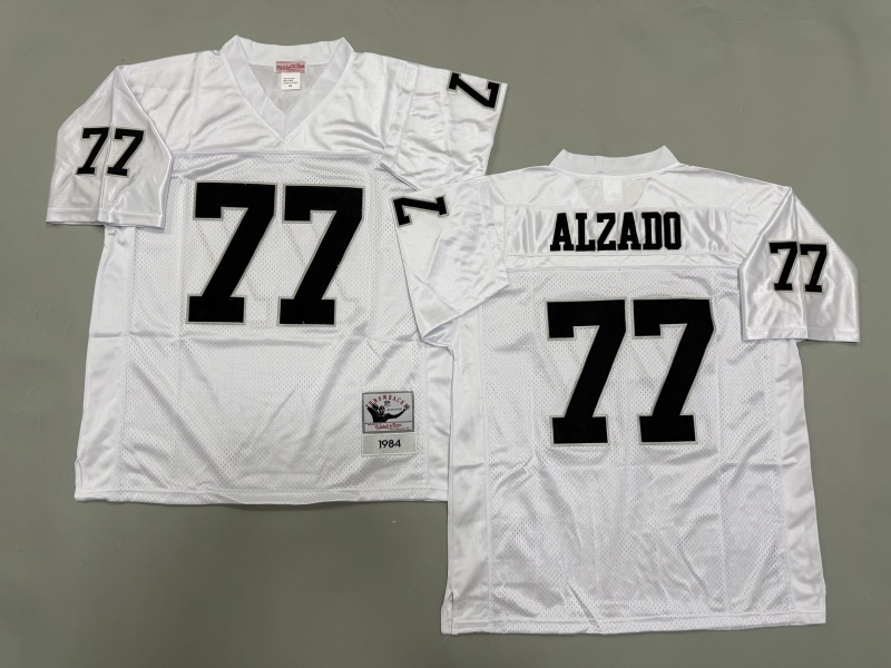 Men 2025 Nike Oakland Raiders #77 Alzado white Throwback Limited NFL Jersey style 002